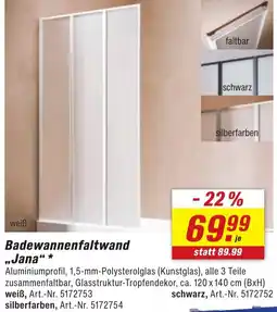 toom Baumarkt Badewannenfaltwand „Jana" Angebot