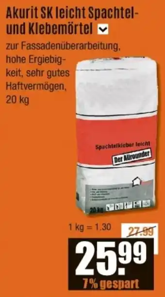 V Baumarkt Akurit SK leicht Spachtel- und Klebemörtel Angebot