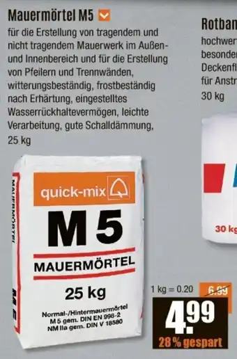 V Baumarkt quick-mix Mauermörtel M5 Angebot