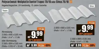 V Baumarkt Polycarbonat-Wellplatte Suntuf Trapez 70/18 oder Sinus 76/18 Angebot