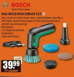 V Baumarkt BOSCH Akku-Bürste UniversalBrush 3,6 V Angebot