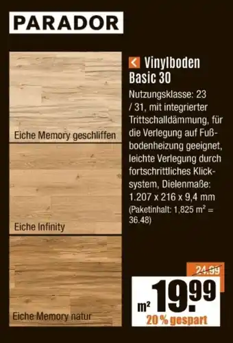 V Baumarkt PARADOR Vinylboden Basic 30 Angebot
