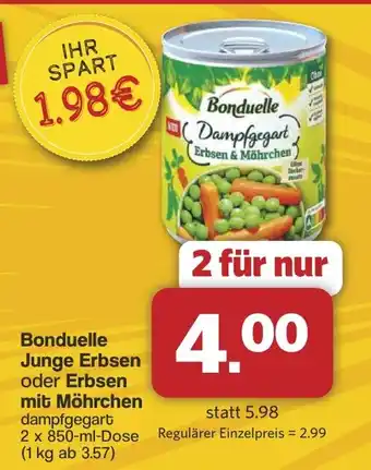 Famila Nord West Bonduelle Junge Erbsen oder Erbsen mit Möhrchen Angebot
