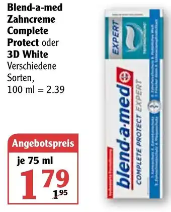 Globus Blend a med Zahncreme Complete Protect oder 3D White 75ml Angebot