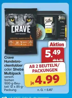 Famila Nord West Crave Hundetro- ckenfutter oder Sheba Multipack Angebot