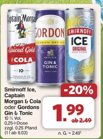 Famila Nord West Smirnoff Ice, Captain Morgan & Cola oder Gordons Gin & Tonic Angebot