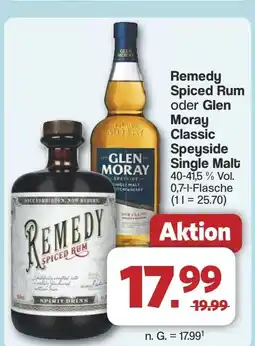 Famila Nord West Remedy Spiced Rum oder Glen Moray Classic Speyside Single Malt Angebot