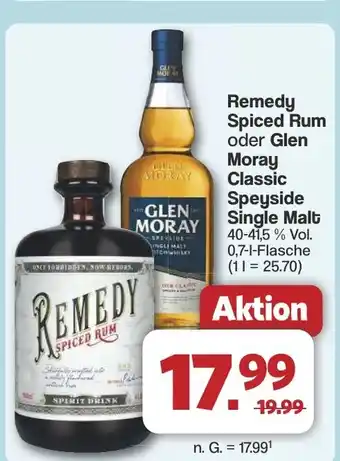 Famila Nord West Remedy Spiced Rum oder Glen Moray Classic Speyside Single Malt Angebot