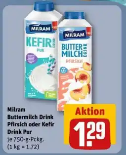 REWE Milram Buttermilch Drink Pfirsich oder Kefir Drink Pur Angebot