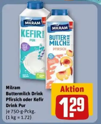 REWE Milram Buttermilch Drink Pfirsich oder Kefir Drink Pur Angebot