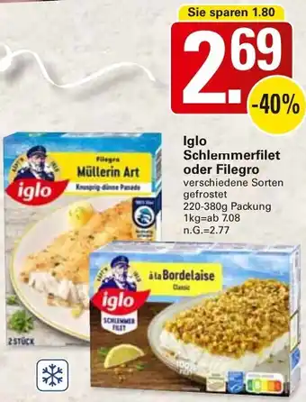 WEZ Iglo Schlemmerfilet oder Filegro Angebot