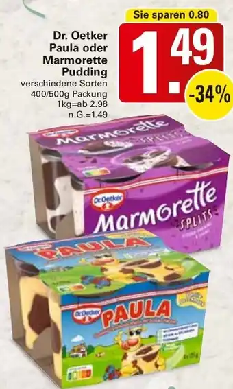 WEZ Dr. Oetker Paula oder Marmorette Pudding Angebot