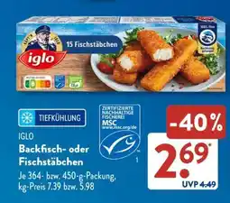 Aldi Süd IGLO Backfisch- oder Fischstäbchen Angebot