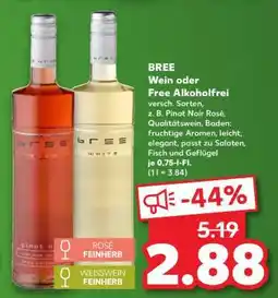 Kaufland BREE Wein oder Free Alkoholfrei Angebot