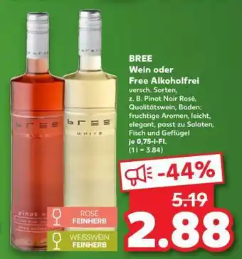 Kaufland BREE Wein oder Free Alkoholfrei Angebot