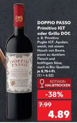 Kaufland DOPPIO PASSO Primitivo IGT oder Grillo DOC Angebot