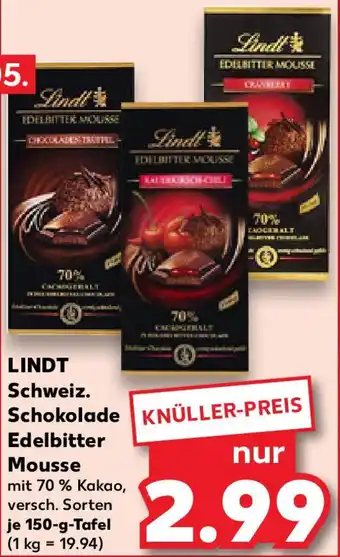 Kaufland LINDT Schweiz. Schokolade Edelbitter Mousse Angebot