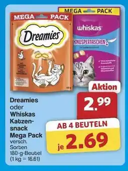 Famila Nord Ost Dreamies oder Whiskas Katzensnack Mega Pack Angebot