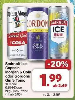 Famila Nord Ost Smirnoff Ice, Captain Morgan & Cola oder Gordons Gin & Tonic Angebot
