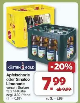 Famila Nord Ost KÜSTEN GOLD Apfelschorle oder Sinalco Limonade Angebot