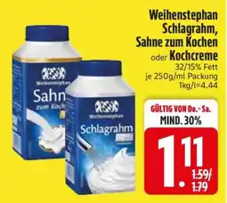 Edeka Weihenstephan Schlagrahm, Sahne zum Kochen oder Kochcreme Angebot