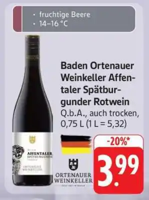 Edeka Baden Ortenauer Weinkeller Affentaler Spätburgunder Rotwein Angebot
