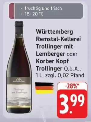 Edeka Württemberg Remstal-Kellerei Trollinger mit Lemberger oder Korber Kopf Trollinger Angebot