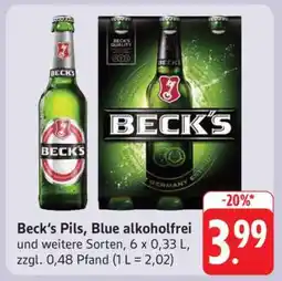 Edeka Beck's Pils, Blue alkoholfrei Angebot