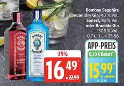 Edeka Bombay Sapphire London Dry Gin, Sunset oder Bramble Gin Angebot