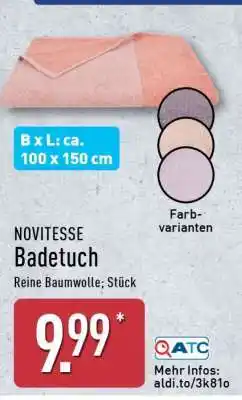 Aldi Nord NOVITESSE Badetuch Angebot