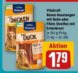 REWE Vitakraft Bonas Kaustangen mit Huhn oder Filets Streifen mit Entenbrust Angebot
