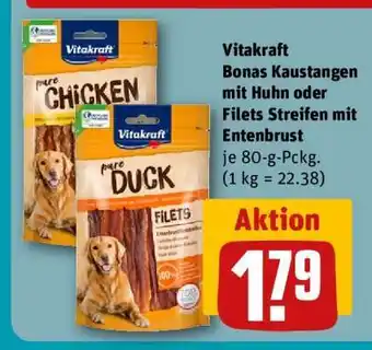 REWE Vitakraft Bonas Kaustangen mit Huhn oder Filets Streifen mit Entenbrust Angebot