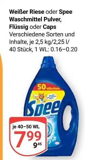 Globus Spee weißer riese oder spee waschmittel pulver, flüssig oder caps Angebot