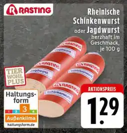 Edeka Rasting rheinische schinkenwurst oder jagdwurst Angebot