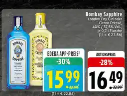 Edeka Bombay sapphire london dry gin oder citron pressé Angebot