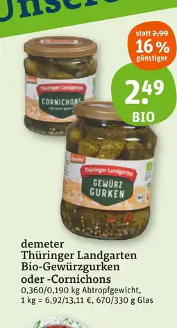 tegut Demeter thüringer landgarten bio-gewürzgurken oder -cornichons Angebot