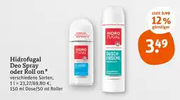 tegut Hidrofugal deo spray oder roll on Angebot