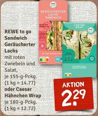 nahkauf Rewe to go sandwich geräucherter lachs oder caesar hähnchen wrap Angebot