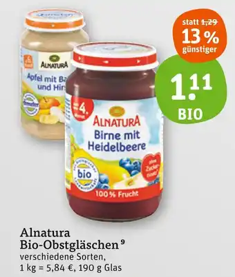 tegut Alnatura apfel mit banane und hirse oder birne mit heidelbeere Angebot