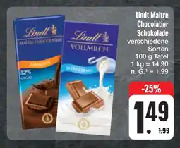 E-Center Lindt maître chocolatier schokolade oder voll milch Angebot