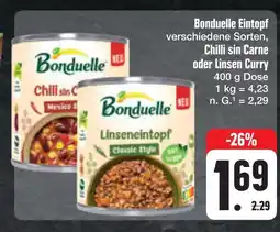 E-Center Bonduelle chilli sin carne oder linsen curry Angebot