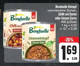 E-Center Bonduelle chilli sin carne oder linsen curry Angebot