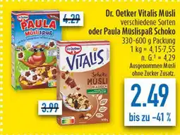 diska Dr. oetker vitalis müsli verschiedene sorten oder paula müslispaß schoko Angebot