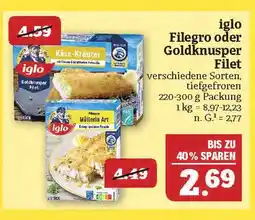 Marktkauf Iglo filegro oder goldknusper filet Angebot