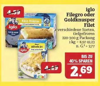 Marktkauf Iglo filegro oder goldknusper filet Angebot