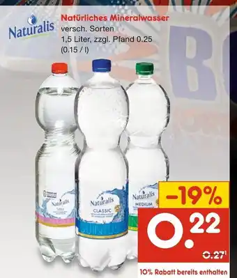 Netto Marken-Discount Naturalis natürliches mineralwasser Angebot