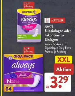 Aldi Süd Always slipeinlagen oder inkontinenz-einlagen Angebot