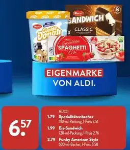 Aldi Süd Mucci spezialitätenbecher oder eis-sandwich oder funky american style Angebot