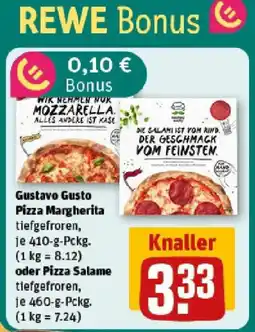 REWE Gustavo Gusto Pizza Margherita oder Pizza Salame Angebot
