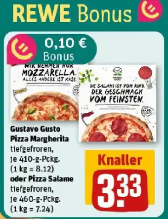 REWE Gustavo Gusto Pizza Margherita oder Pizza Salame Angebot